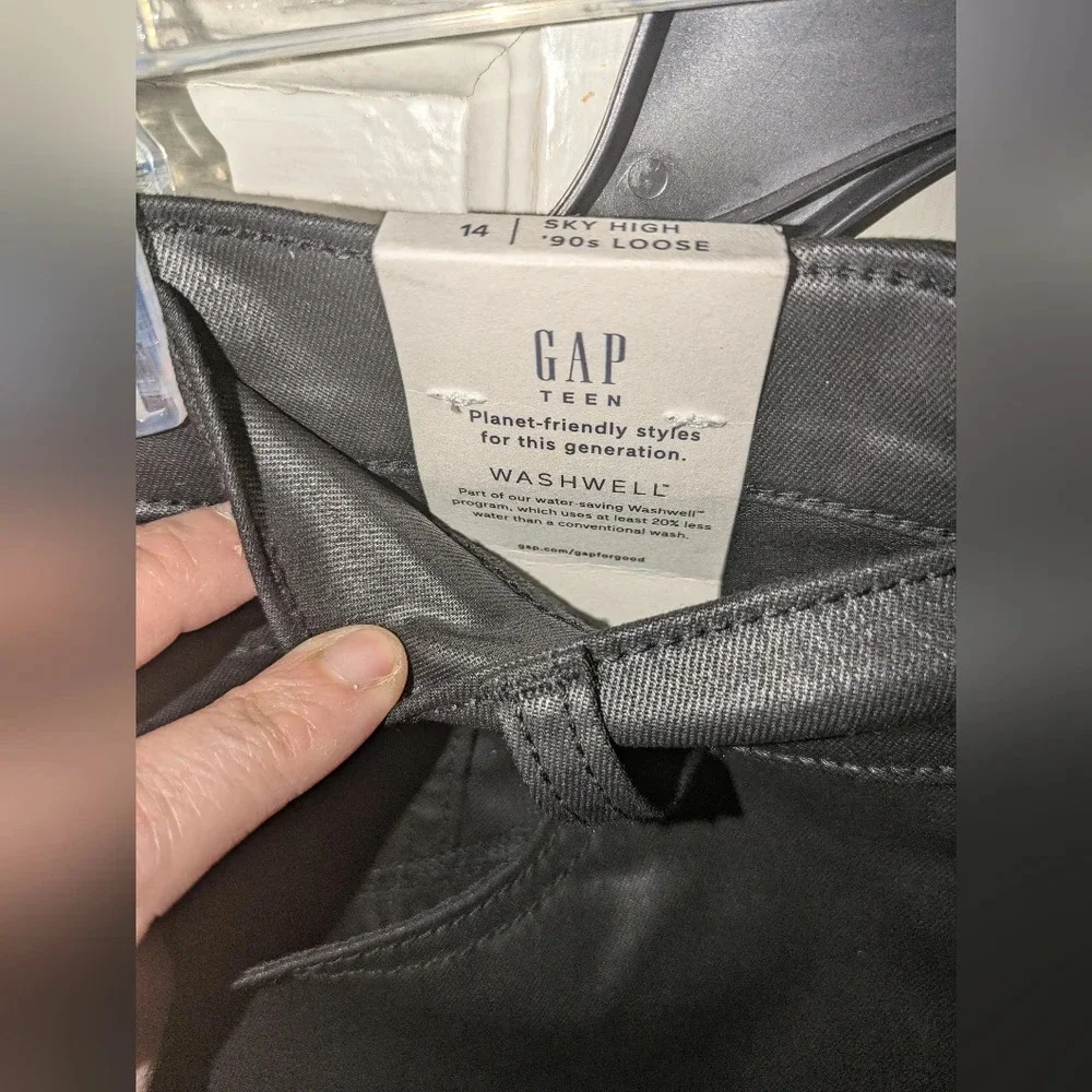 NWT GAP Teen Sky High 90s Loose Black Faux Leather Pants Size Teen 14